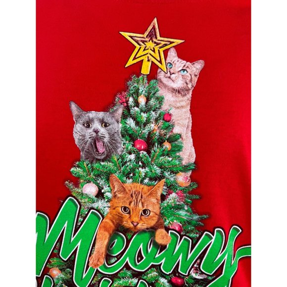 DEC 25TH Merry Christmas Cat Tree Ugly TShirt Contest XL RED COTTON - Picture 11 of 16